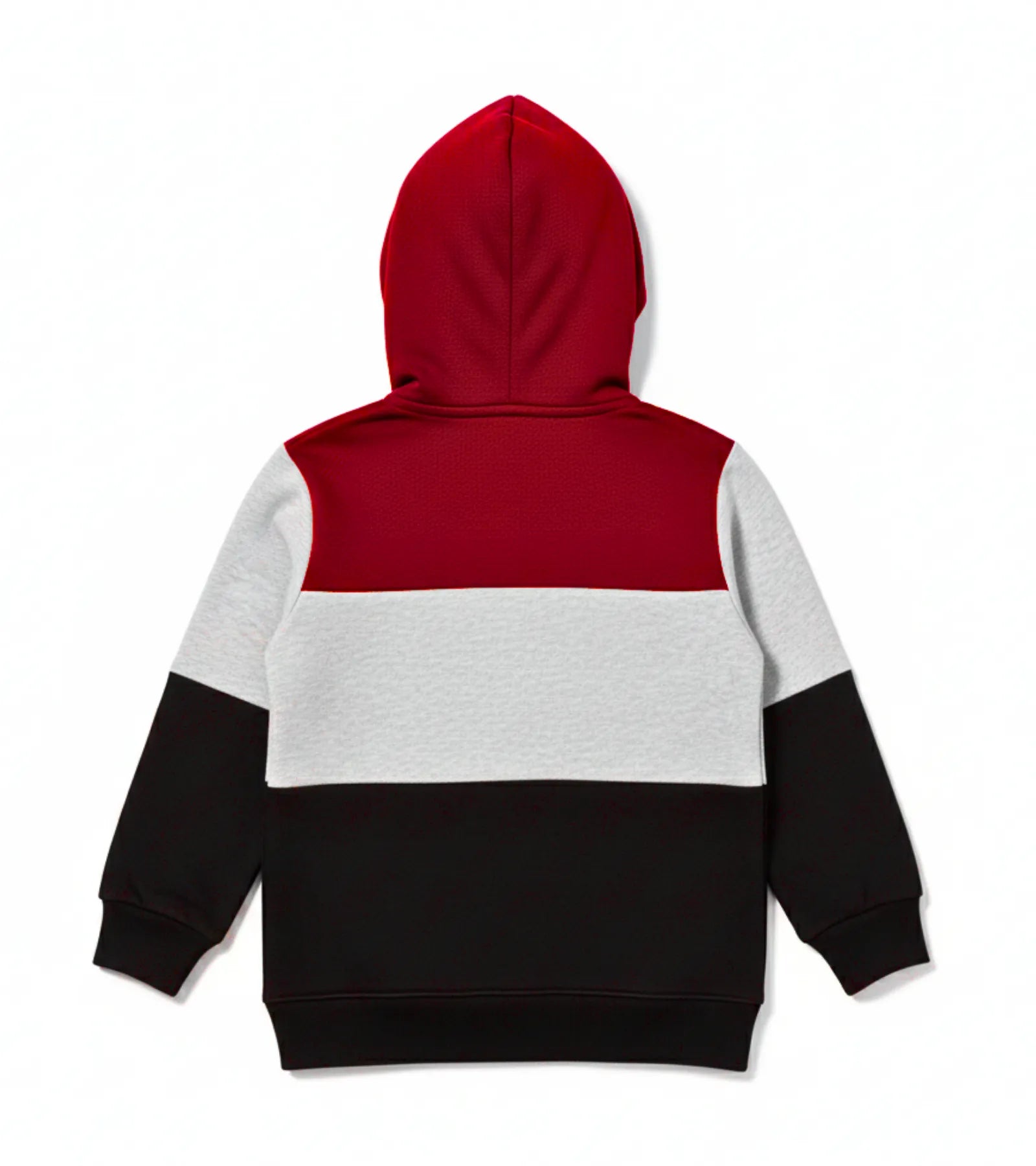 Kids Color Block Fleece Hoodie – Black, Red, & Grey