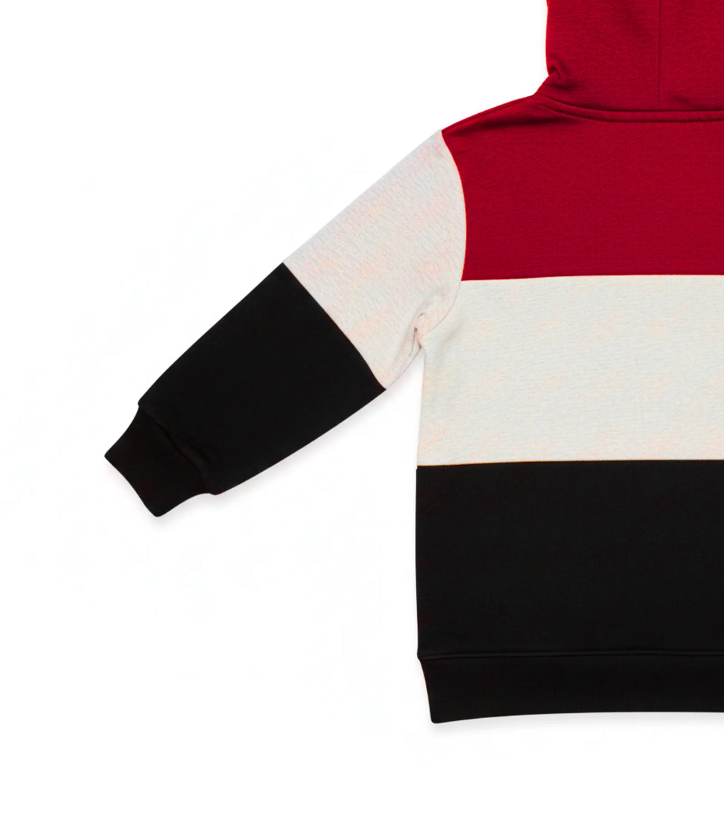Kids Color Block Fleece Hoodie – Black, Red, & Grey