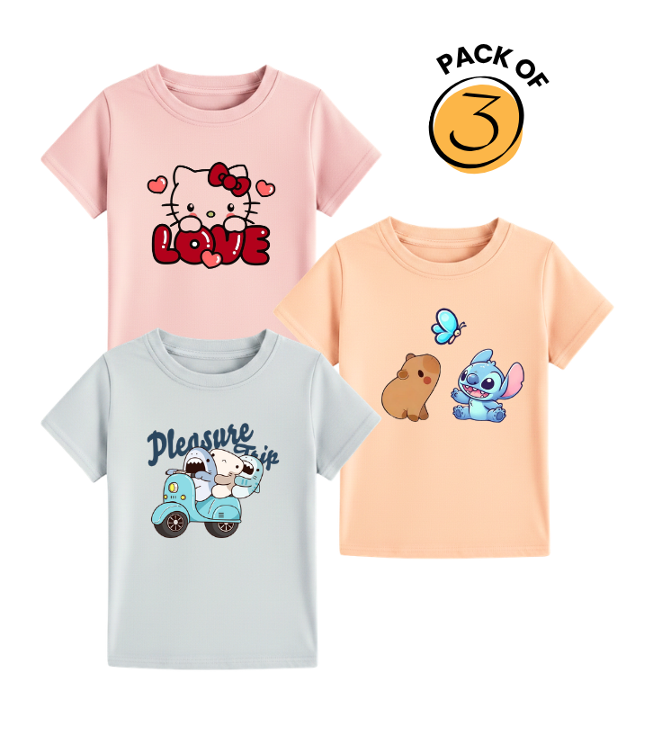 Graphic T-Shirts - Hello Kitty, Stitch & Bunny Pack Of 3