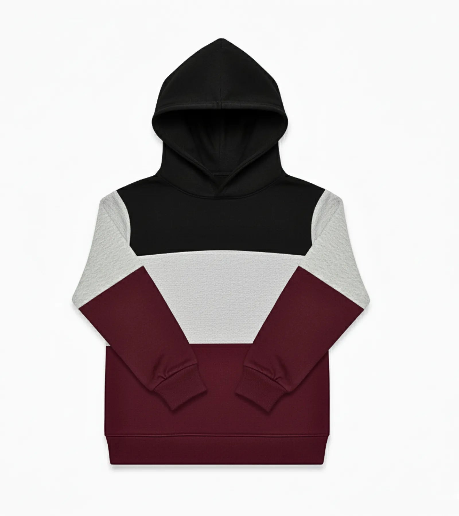 Color Block Kids Fleece Hoodie – Black, Maroon, & Grey