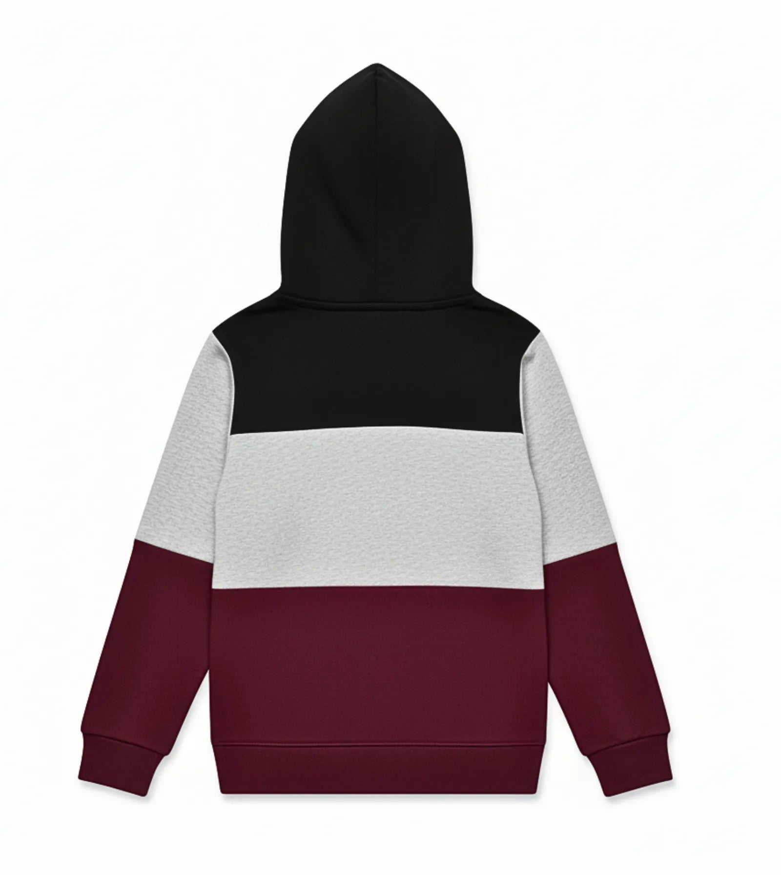 Color Block Kids Fleece Hoodie – Black, Maroon, & Grey
