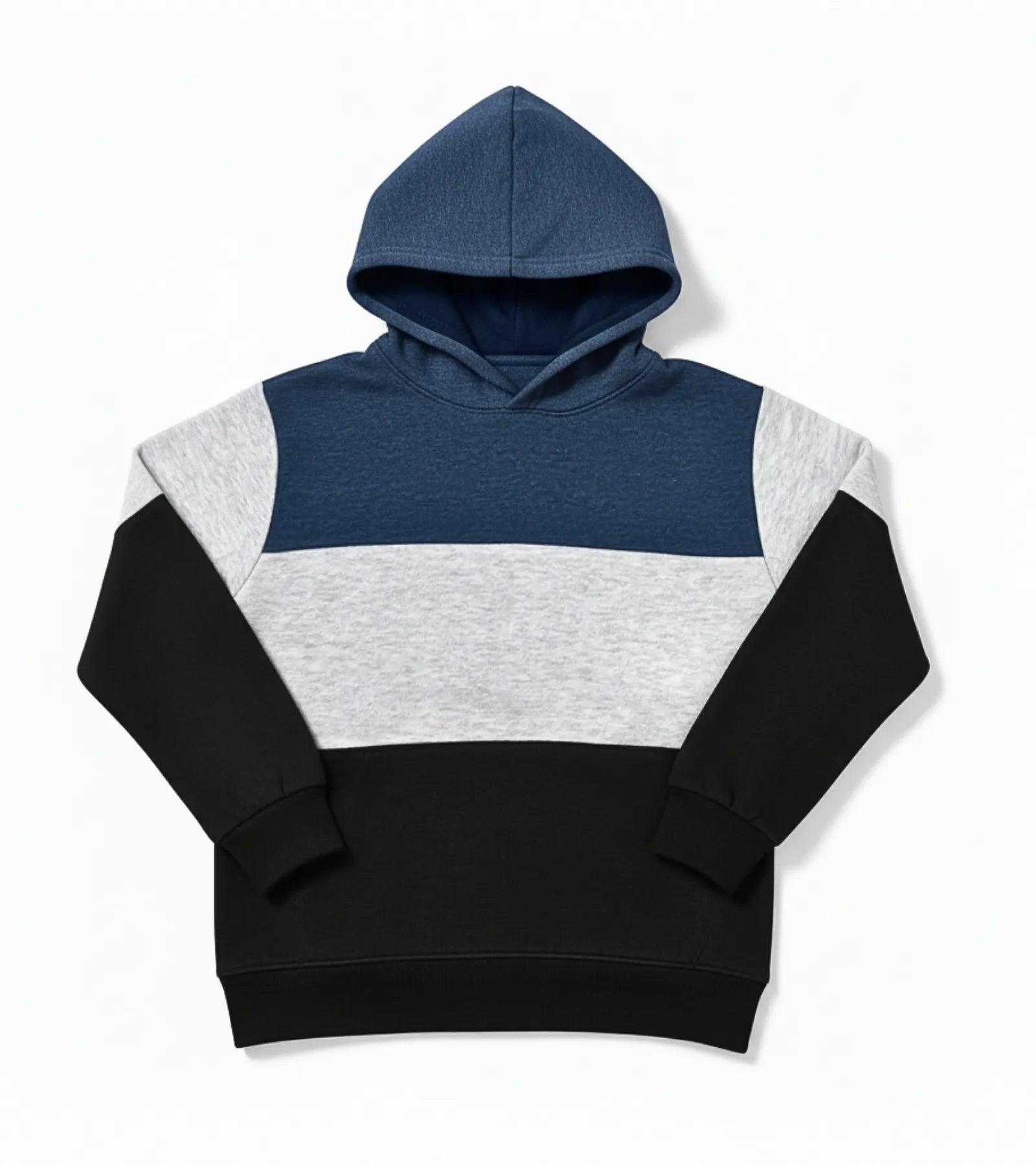 Color Block Kids Fleece Hoodie – Blue, Black & Grey