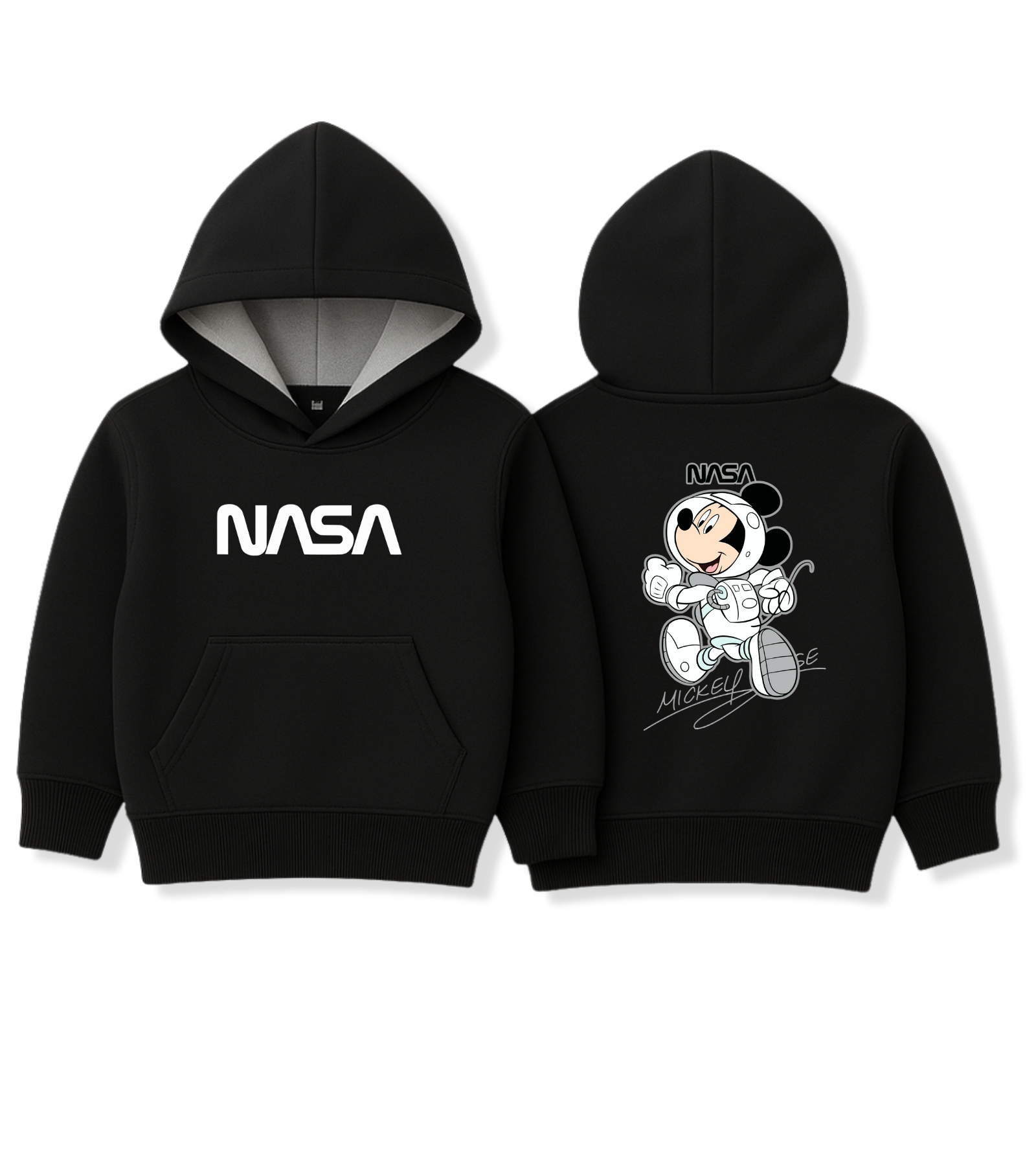 Kids Black Mickey Mouse Nasa Hoodie - Unisex