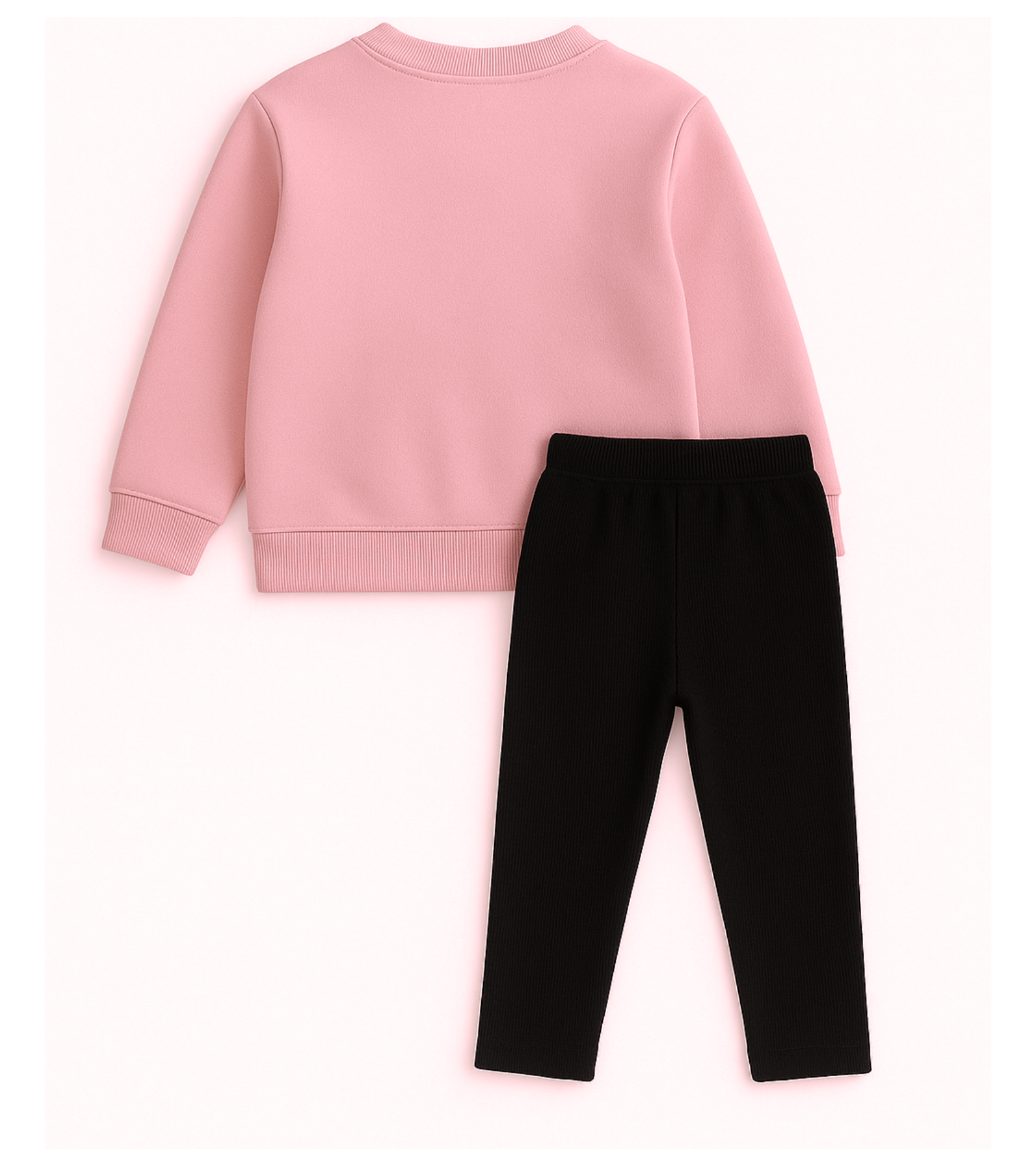 Kids Pink Love Fleece Sweatshirt Set | Black Trouser