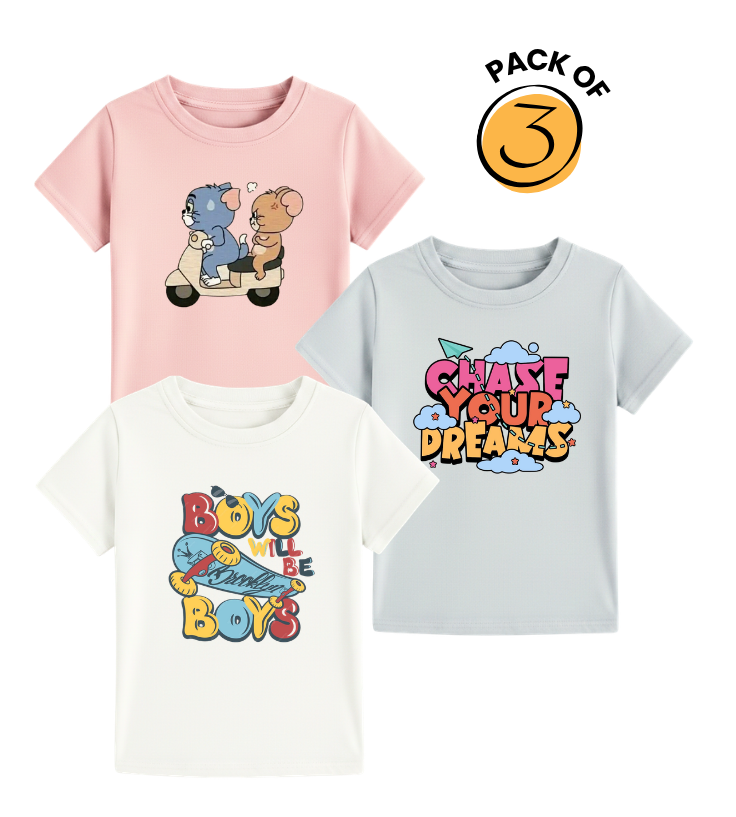 Kids' Motivational Graphic Tee Pack - Scooter Ride, Boys & Dreams Pack Of