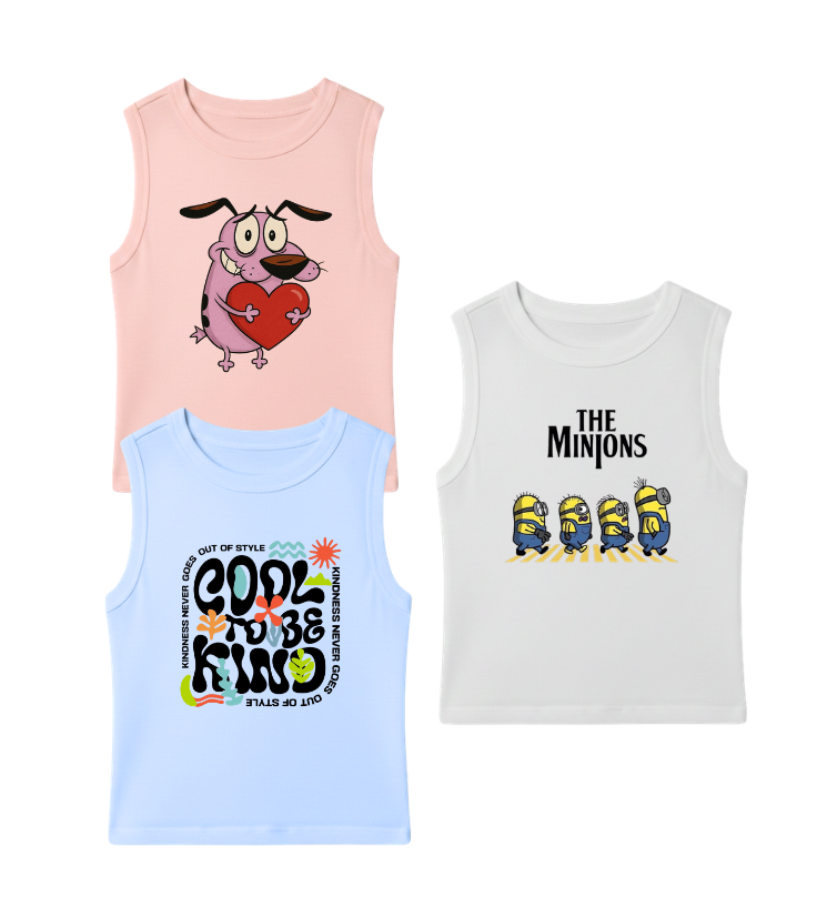 Kids Pack of 3 Sleeveless T-Shirts - Courage Dog | Cool to Be Kind | The Minions