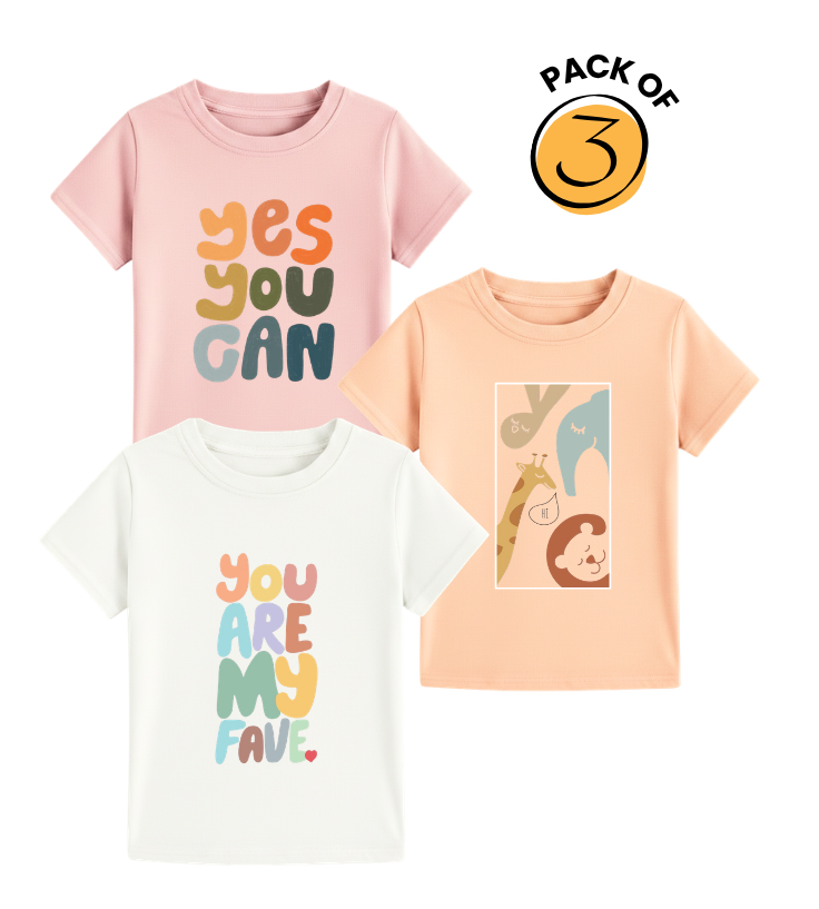 Kids' Positive Message Tee Bundle - Yes You Can & Safari Friends Pack Of 3
