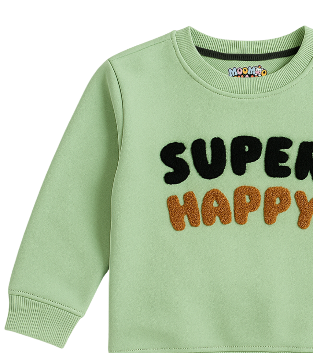 Kids Green Super Happy Sweatshirt Set | Black Trouser