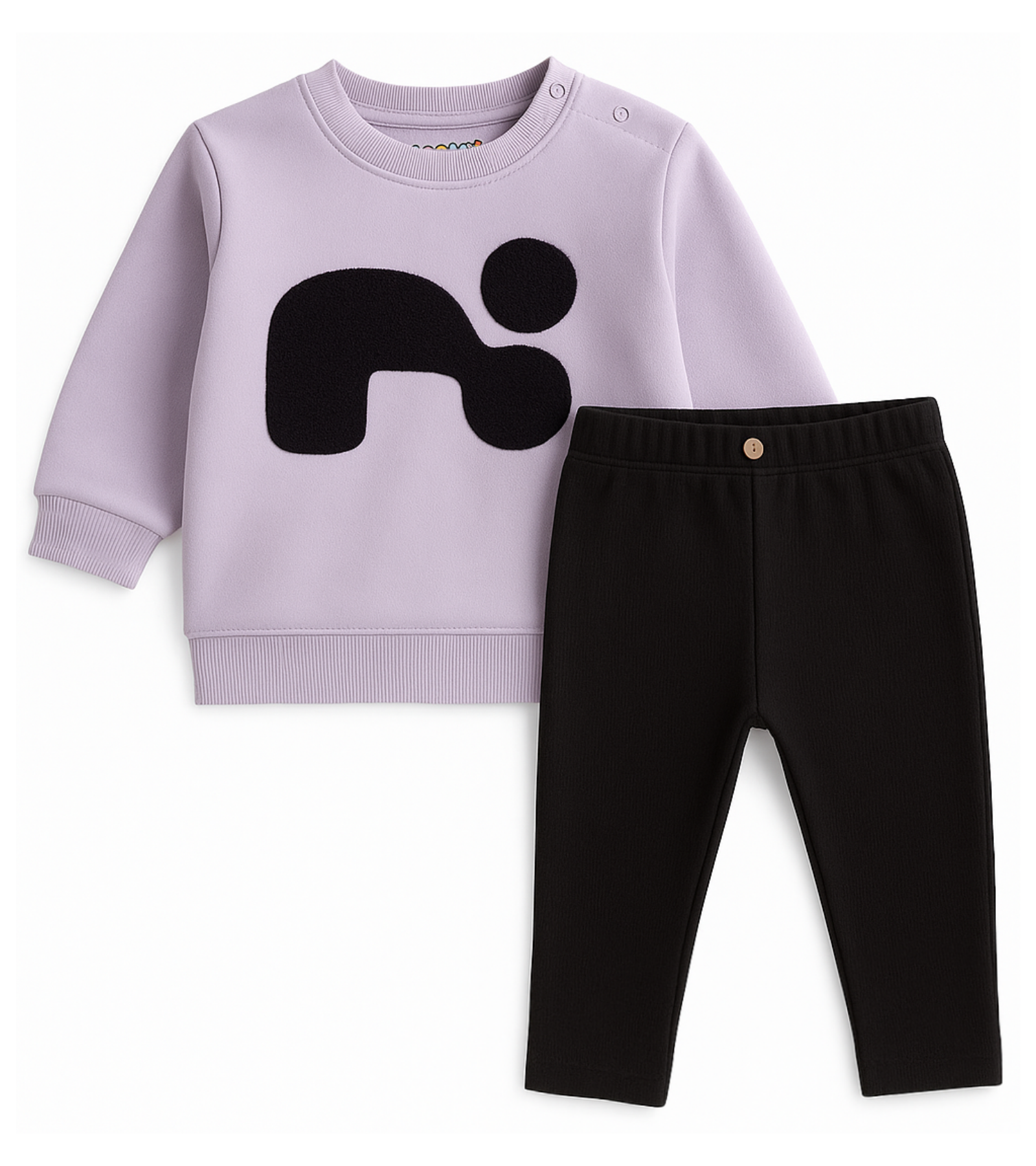 Kids Purple Abstract Shape Fleece Sweatshirt Set | Black Trouser