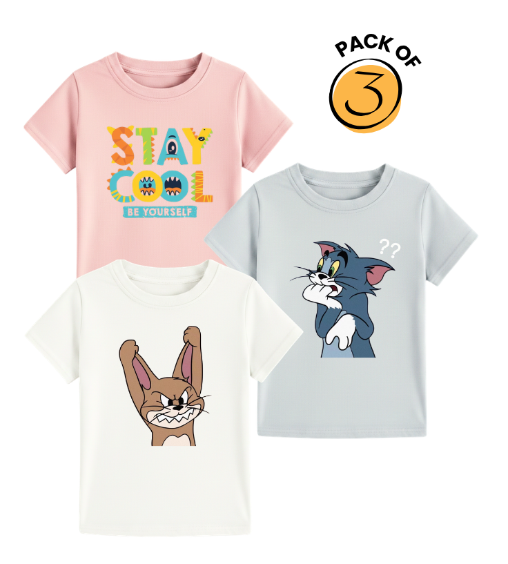 Kids' Classic Cartoon T-Shirt Mix - Stay Cool, Tom & Jerry Bundle Pack Of 3 (Copy) (Copy) (Copy)