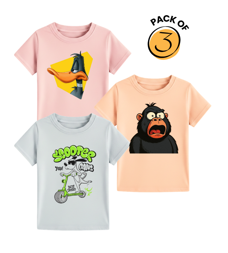 Kids' Animated Favorites Tee Set - Daffy Duck, Snoopy & Gorilla Pack Of 3