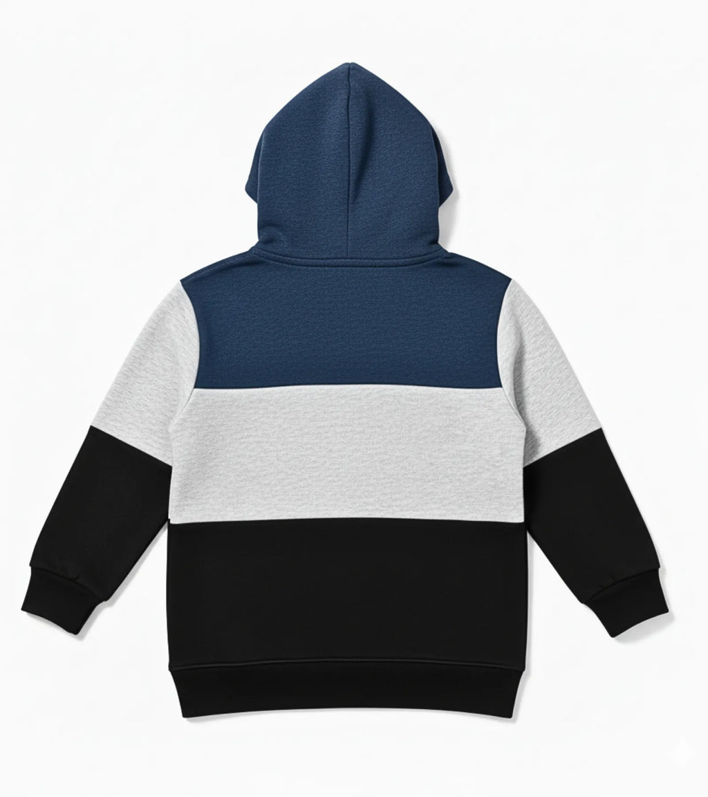 Color Block Kids Fleece Hoodie – Blue, Black & Grey