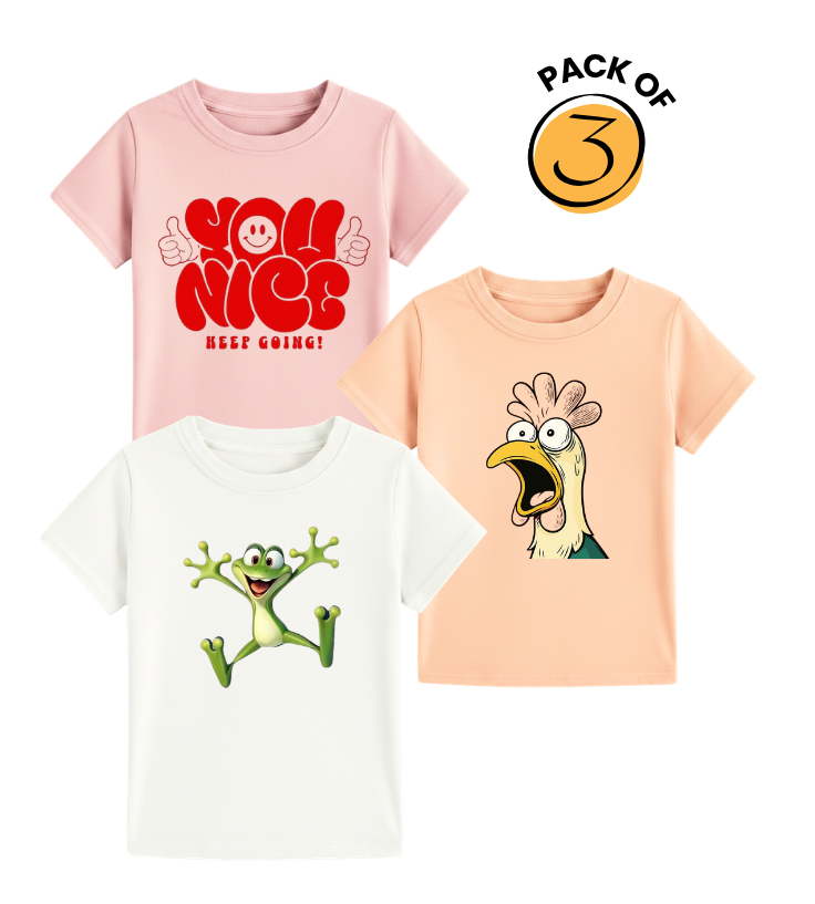 Kids' Hilarious Expression Tee Pack - You Nice, Frog & Chicken Pack Of 3