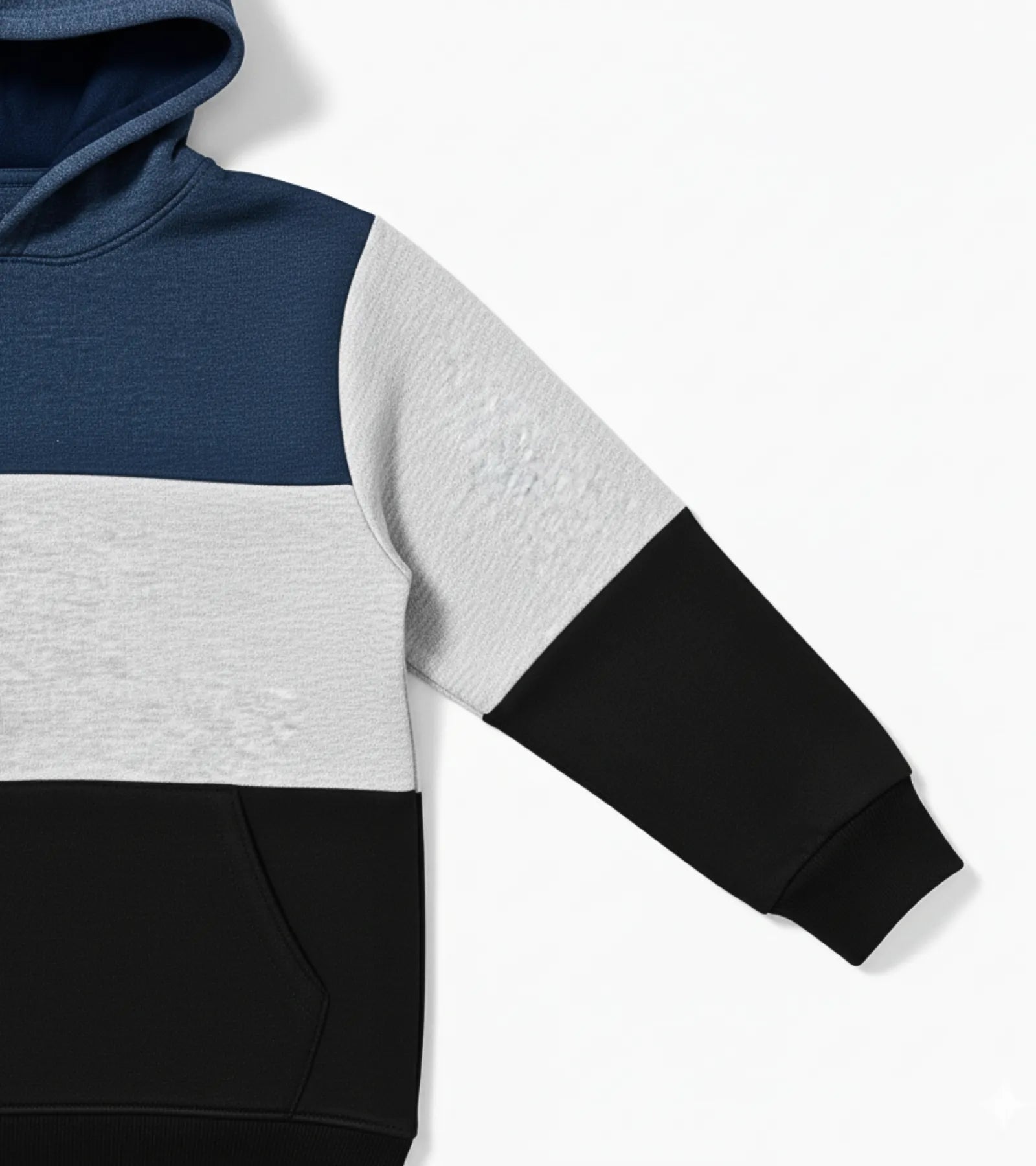 Color Block Kids Fleece Hoodie – Blue, Black & Grey