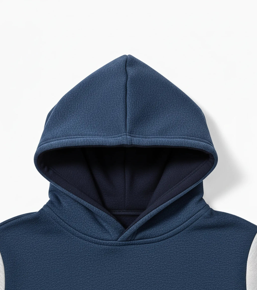 Color Block Kids Fleece Hoodie – Blue, Black & Grey