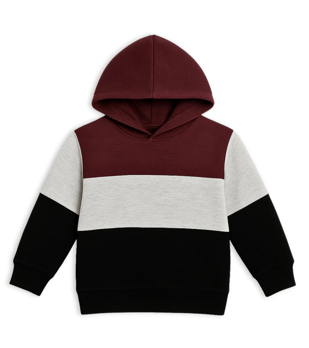 Color Block Kids Fleece Hoodie – Black, Maroon & Grey