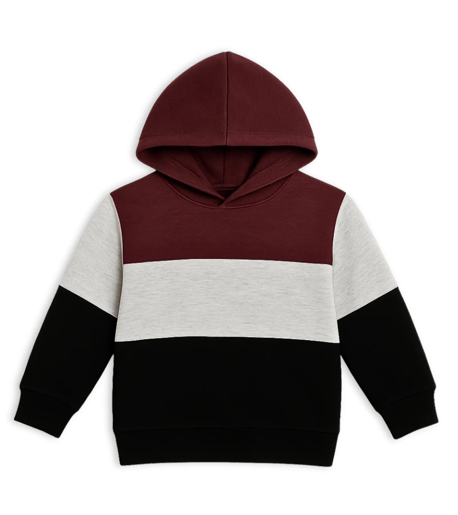 Color Block Kids Fleece Hoodie – Black, Maroon & Grey