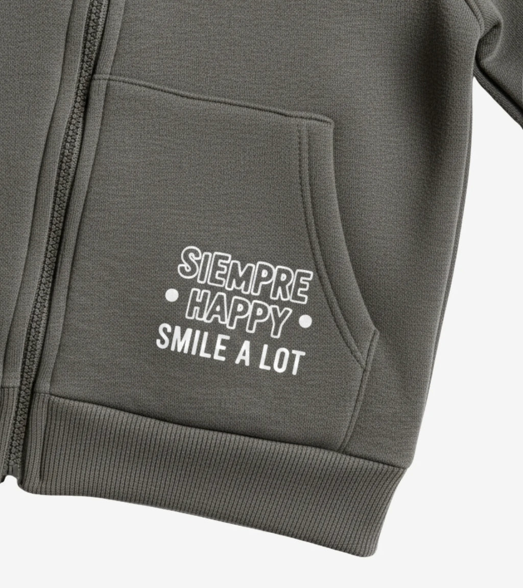 Kids Stay Happy Smile A Lot Charcoal Zip Hoodie
