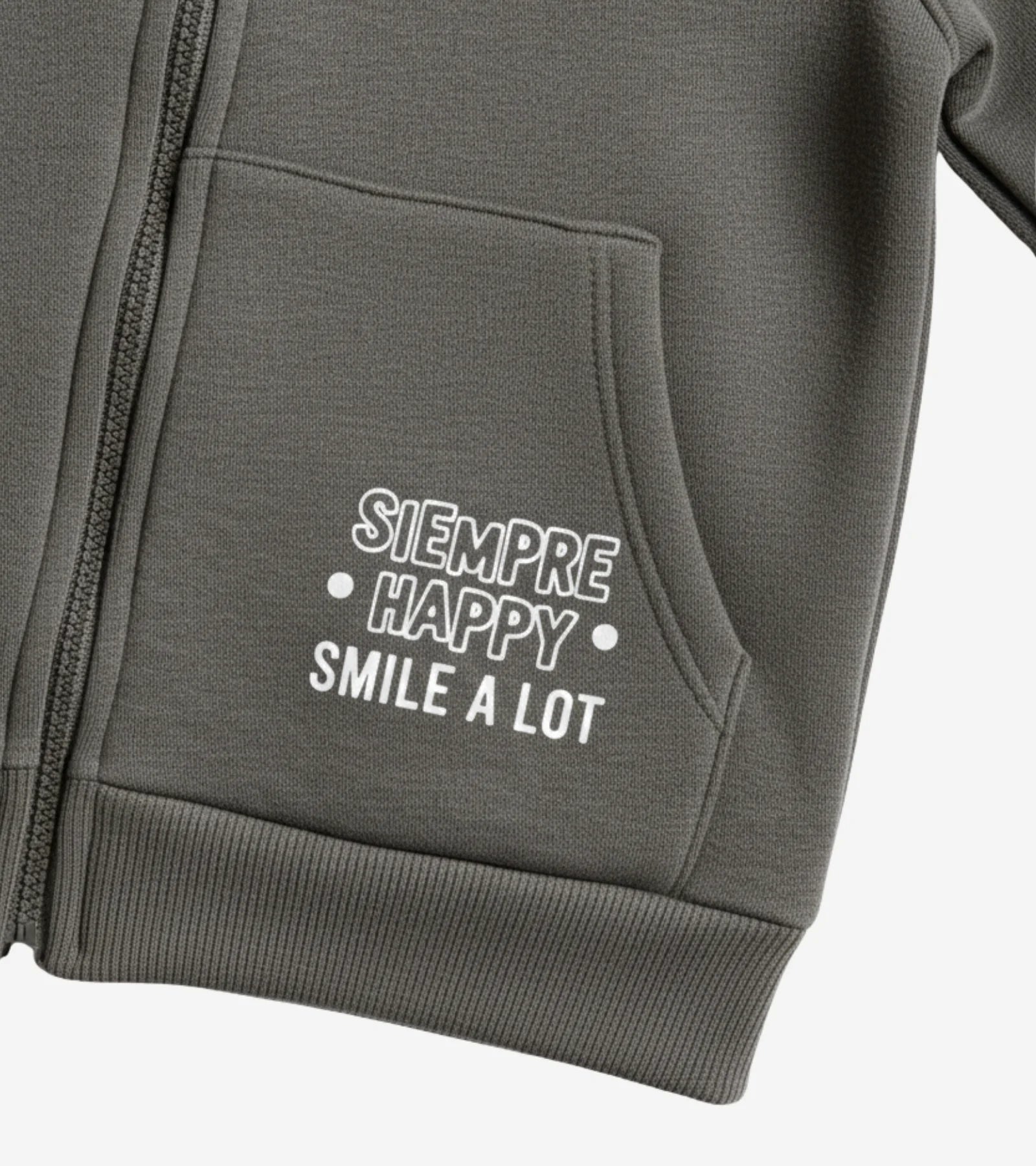 Kids Stay Happy Smile A Lot Charcoal Zip Hoodie