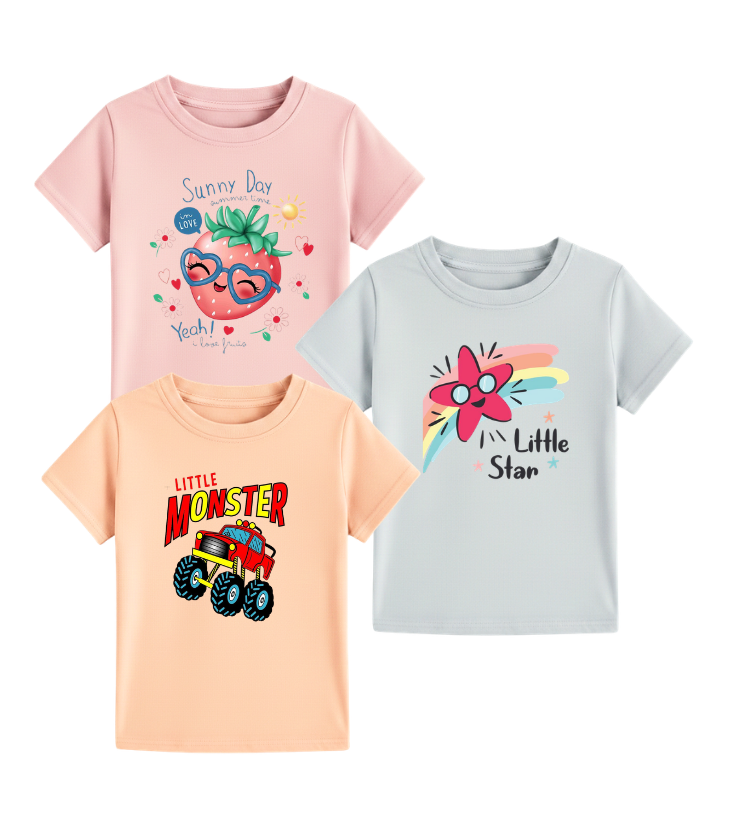 Sunny & Star Kids Graphic Tee Set – 3 Pack Pastel Fun Collection