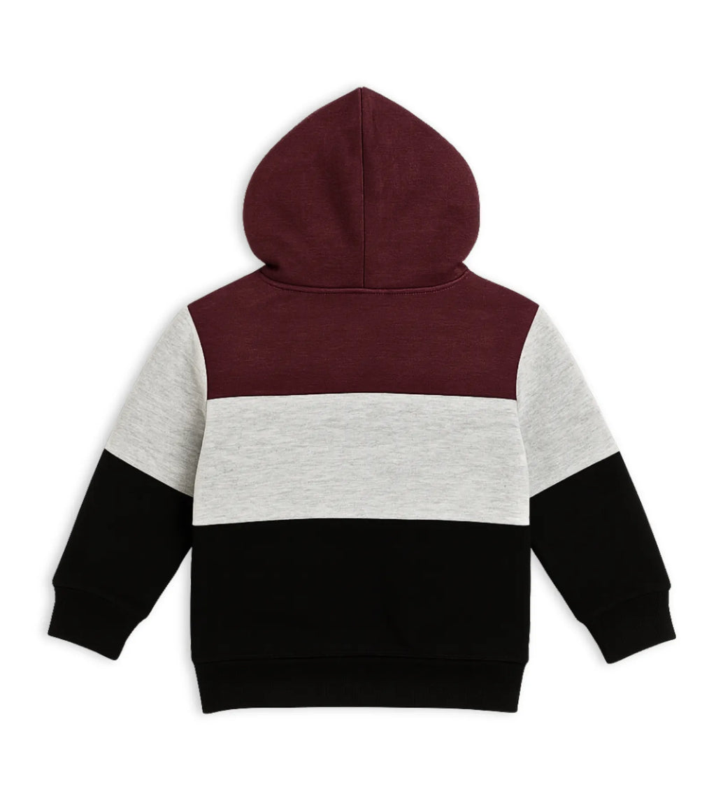 Color Block Kids Fleece Hoodie – Black, Maroon & Grey
