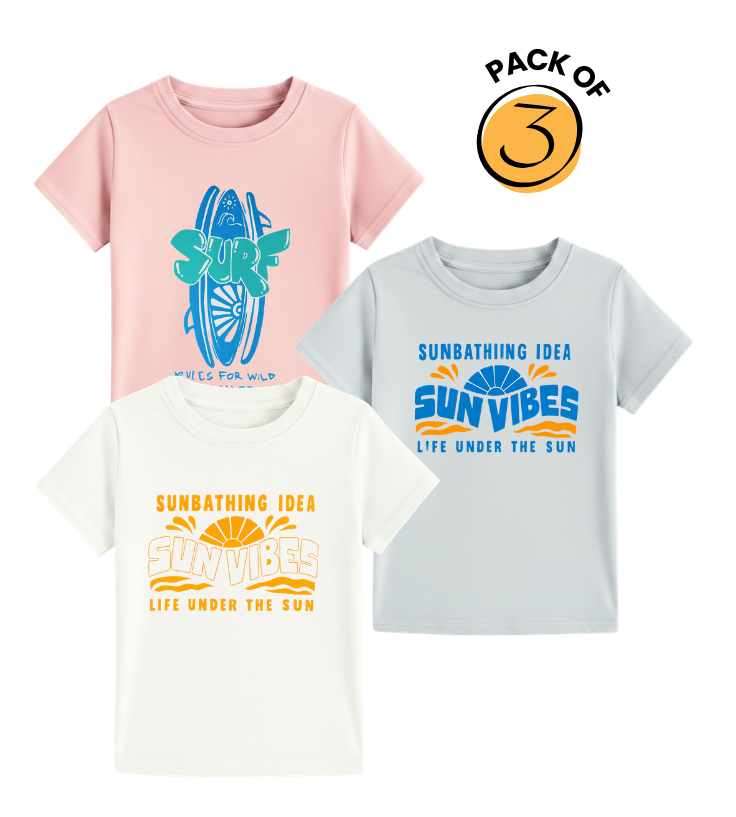 Surf & Sun Kids Graphic Tee Set – 3 Pack Coastal Vibes Collection