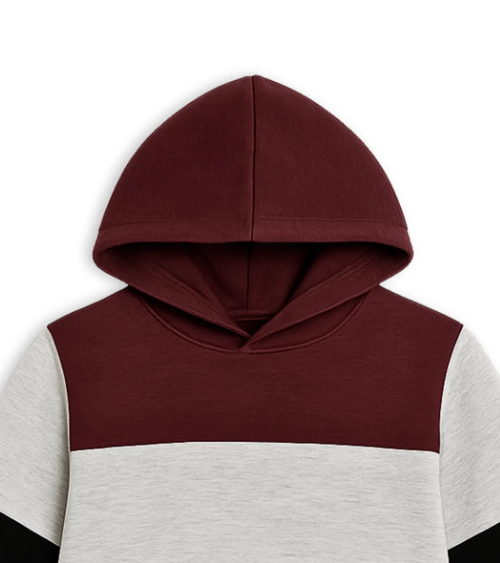 Color Block Kids Fleece Hoodie – Black, Maroon & Grey