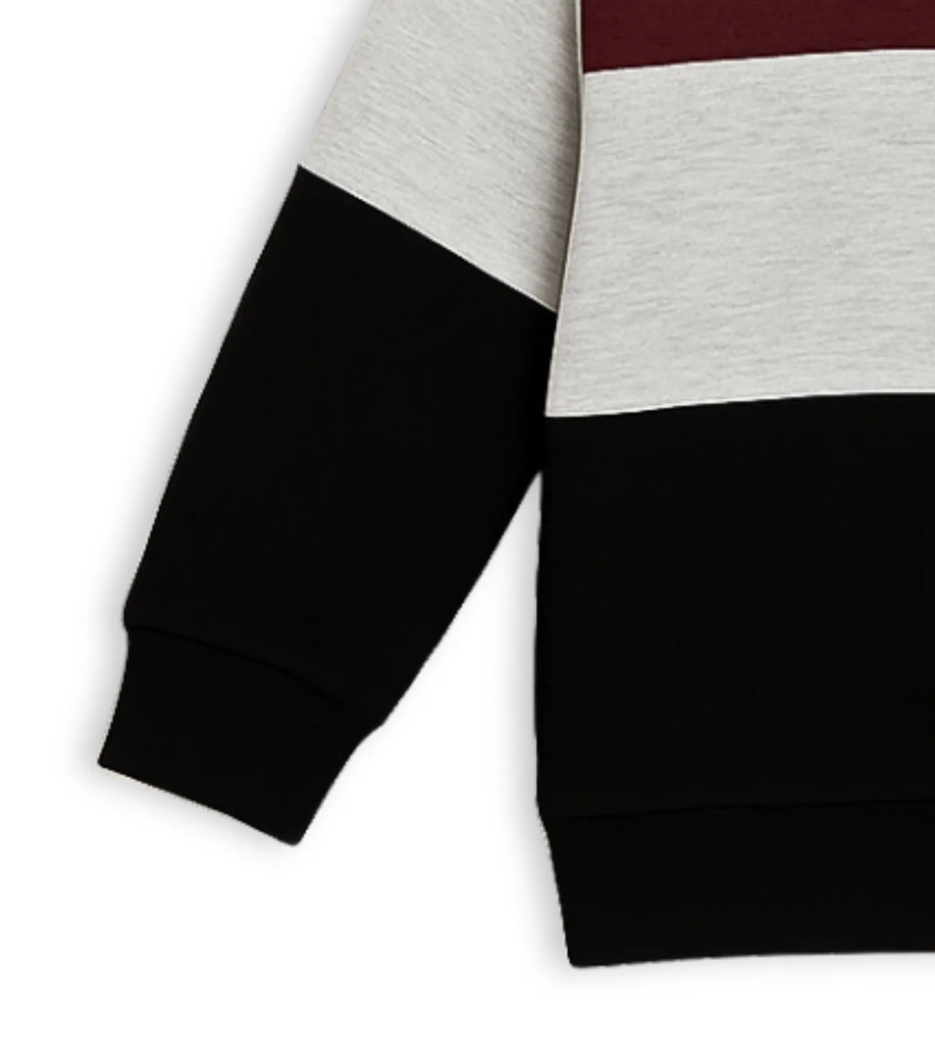 Color Block Kids Fleece Hoodie – Black, Maroon & Grey