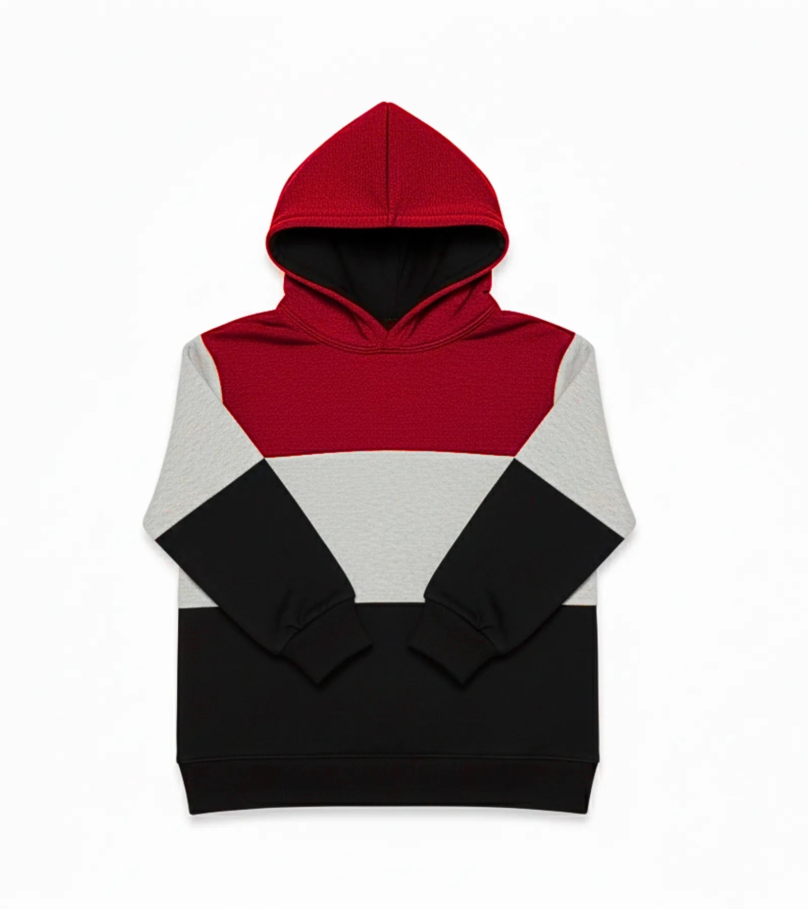 Kids Color Block Fleece Hoodie – Black, Red, & Grey
