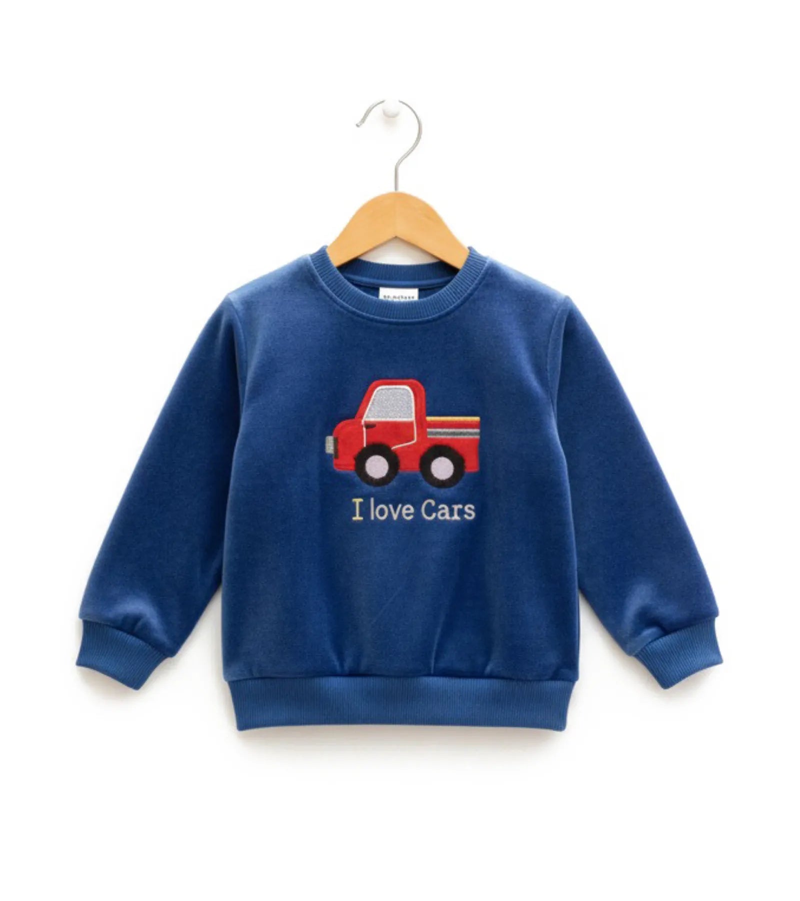 Boy Blue Velvet Sweatshirt - I love Cars