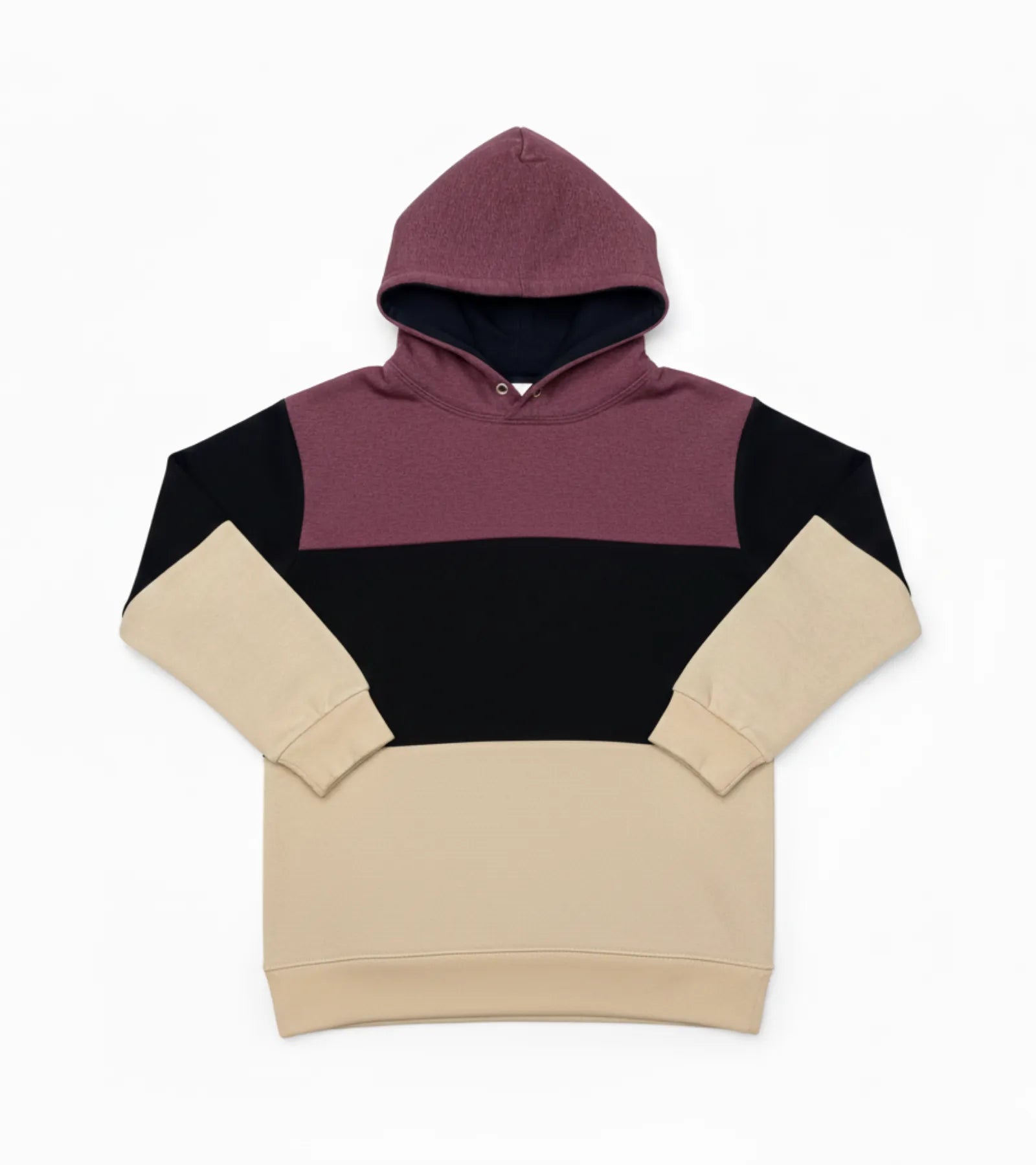 Color Block Kids Fleece Unisex Hoodie – Maroon, Black & Tan
