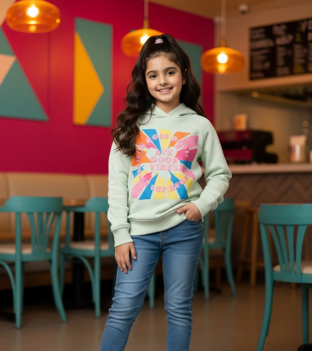 Girls Mint Good Vibes Graphic Hoodie