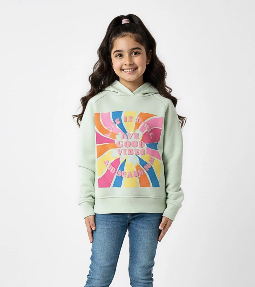 Girls Mint Good Vibes Graphic Hoodie