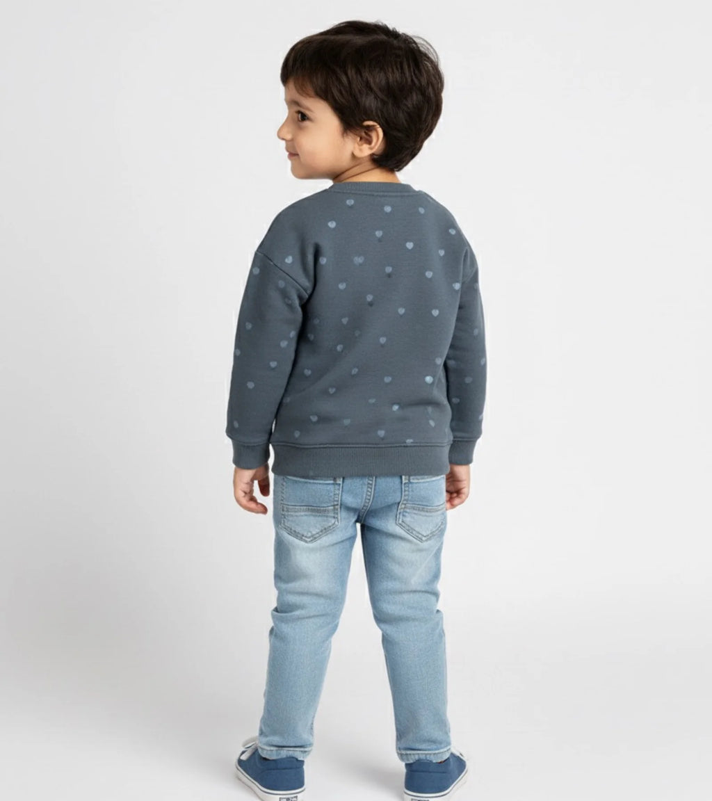 Kids Slate Blue Heart-Pattern Sweatshirt