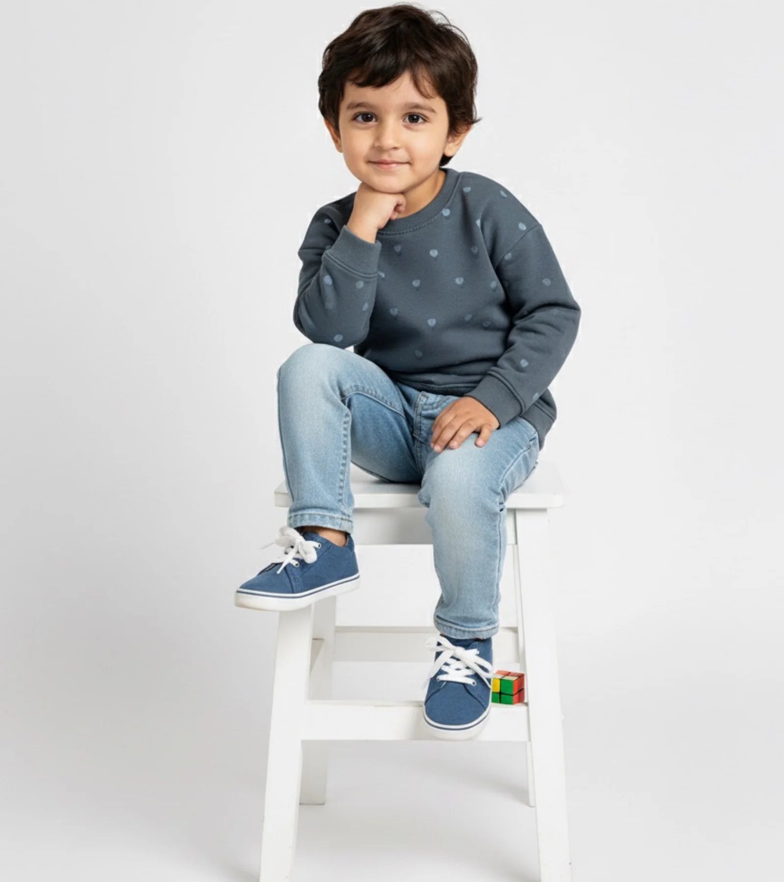 Kids Slate Blue Heart-Pattern Sweatshirt