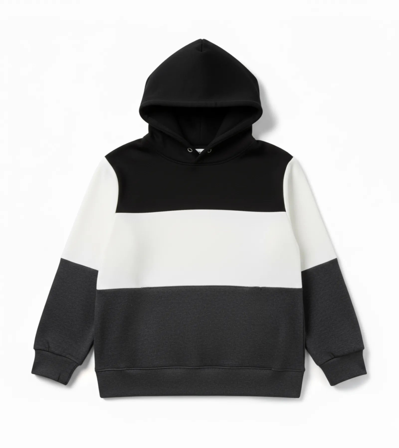 Color Block Kids Fleece Unisex Hoodie – Black, White & Dark Gray