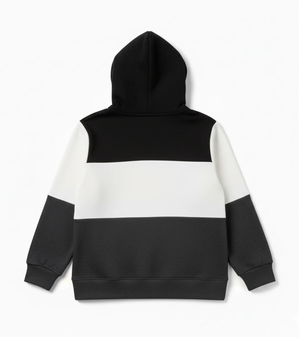 Color Block Kids Fleece Unisex Hoodie – Black, White & Dark Gray