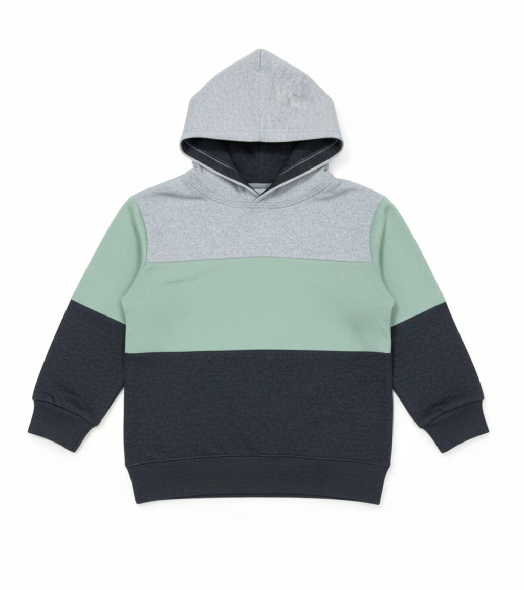 Color Block Kids Fleece Unisex Hoodie – Light Gray, Light Green & Dark Gray
