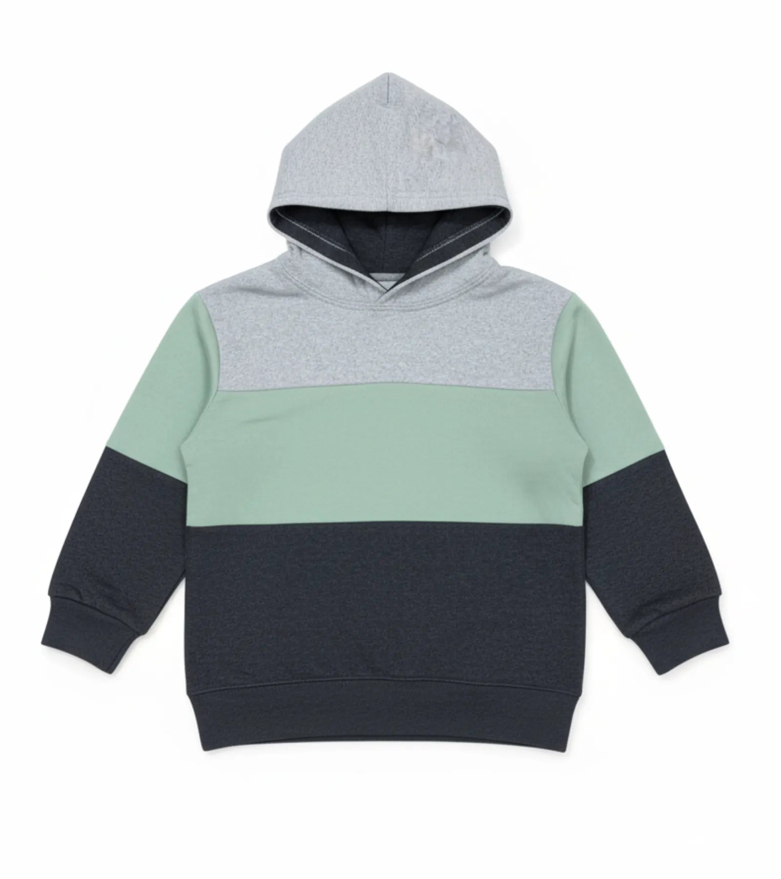 Color Block Kids Fleece Unisex Hoodie – Light Gray, Light Green & Dark Gray