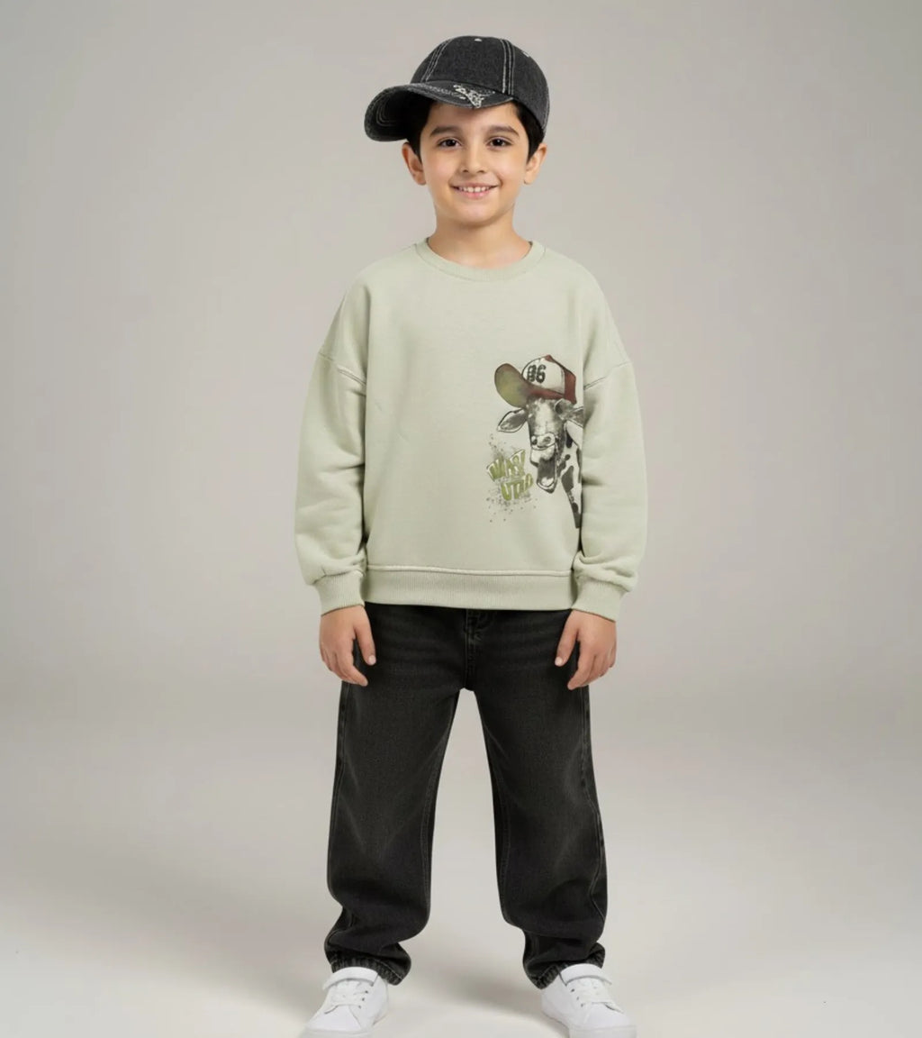 Boys Cream Animal Printed Sweatshirt