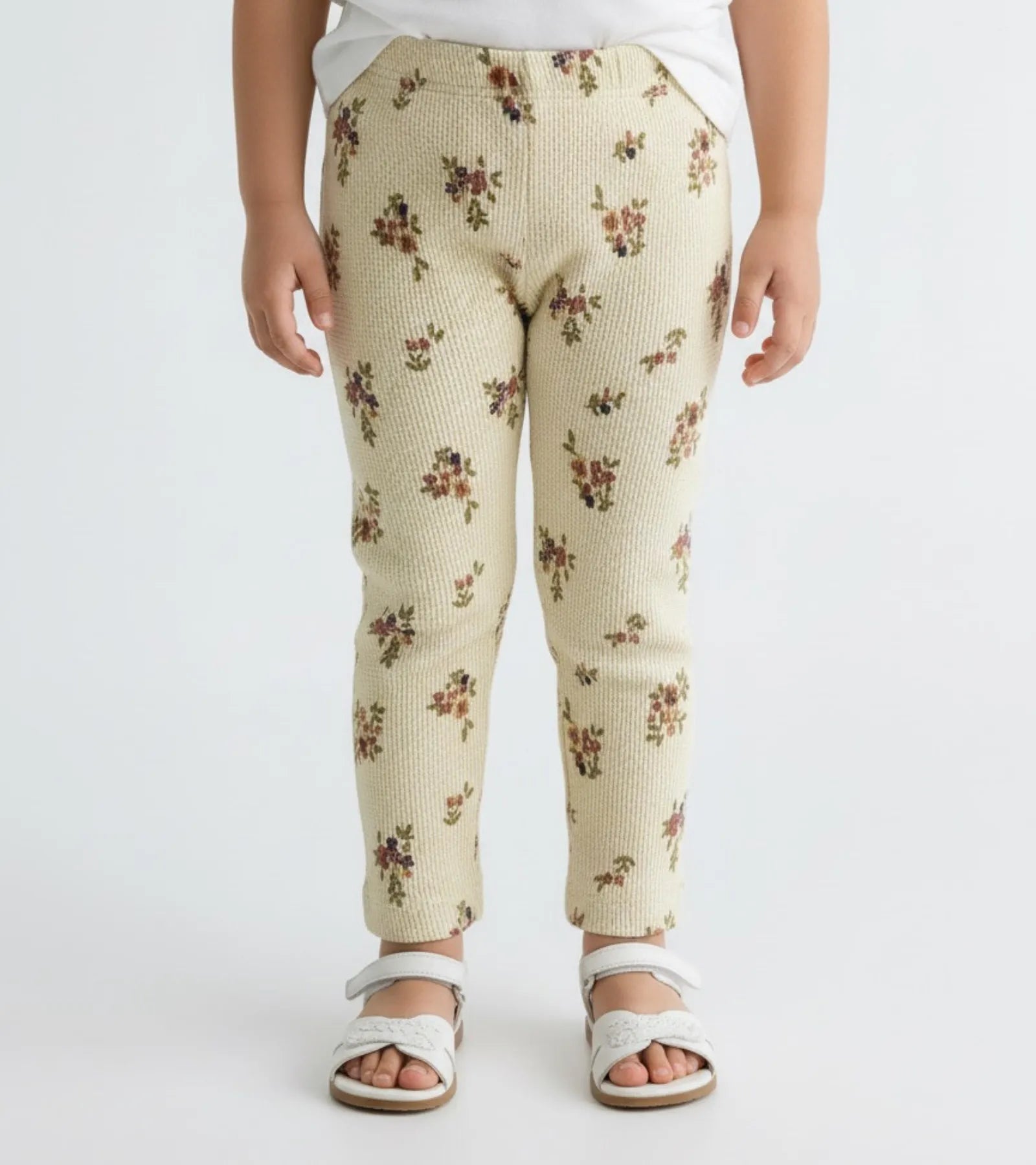 Girls Camel Color Floral Printed Trouser
