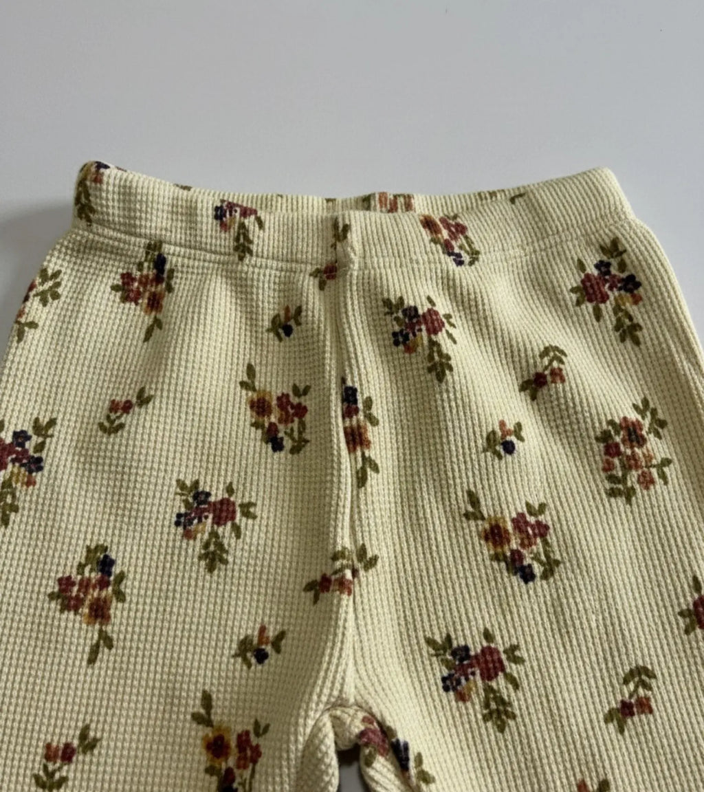 Girls Camel Color Floral Printed Trouser