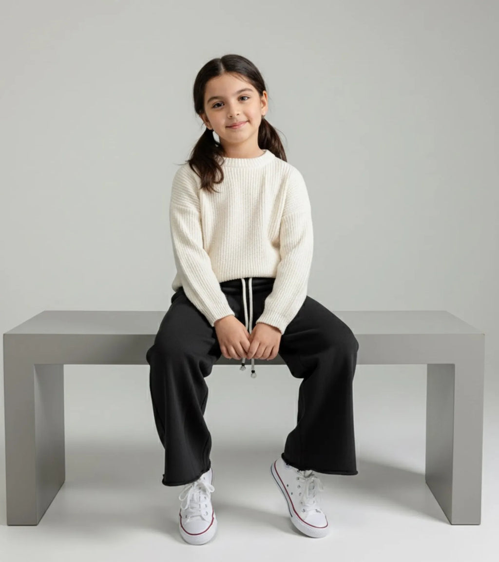 Girls High Quality Plain Black Bell Bottom Trouser