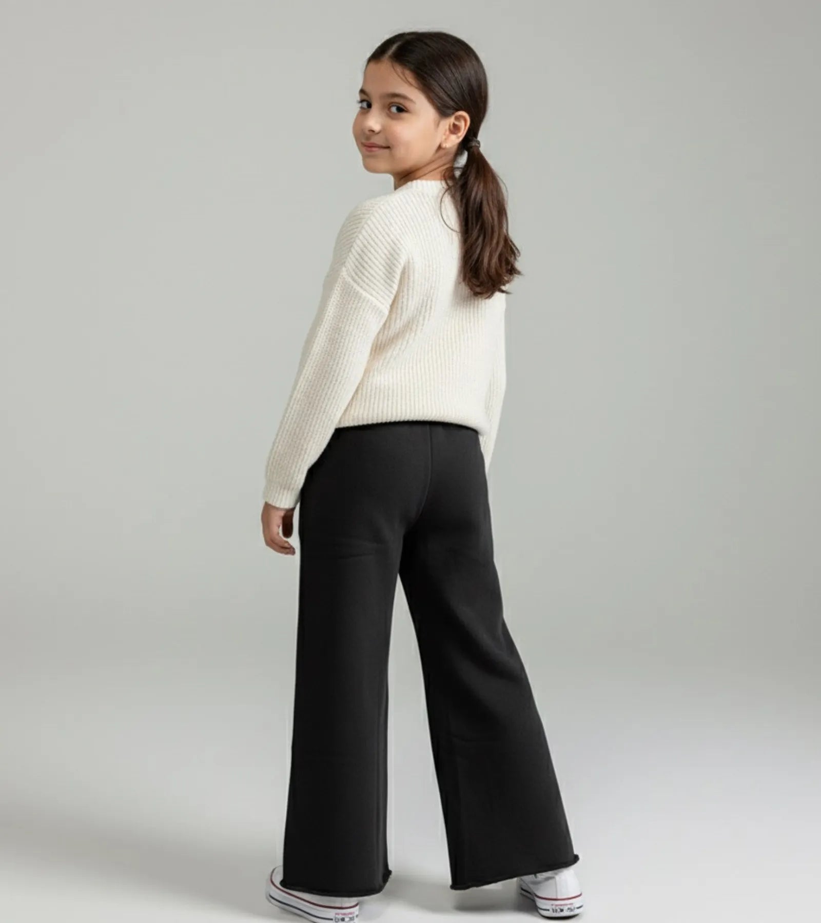 Girls High Quality Plain Black Bell Bottom Trouser