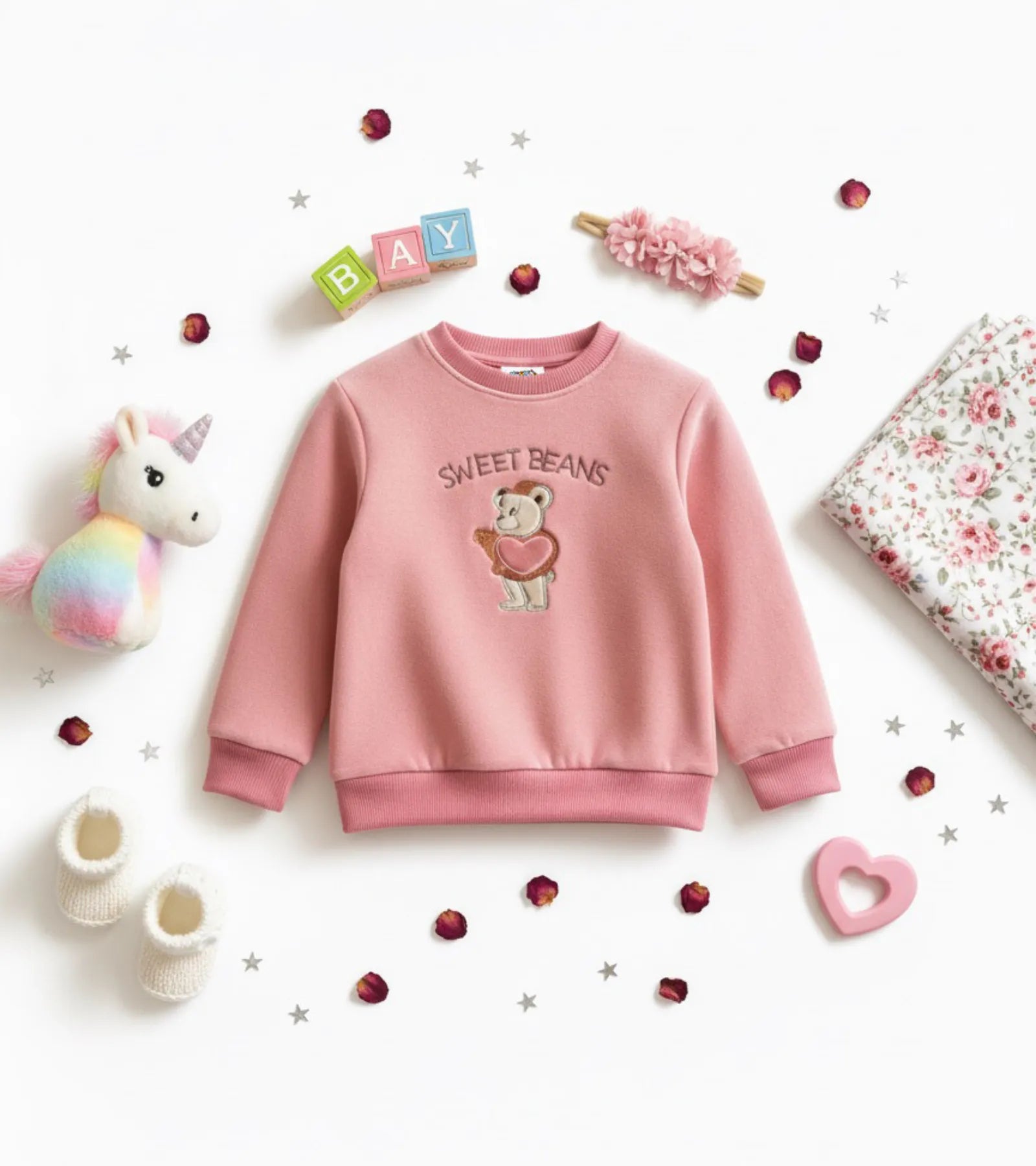 Girls Pink Velvet Sweatshirt - Sweet Beans