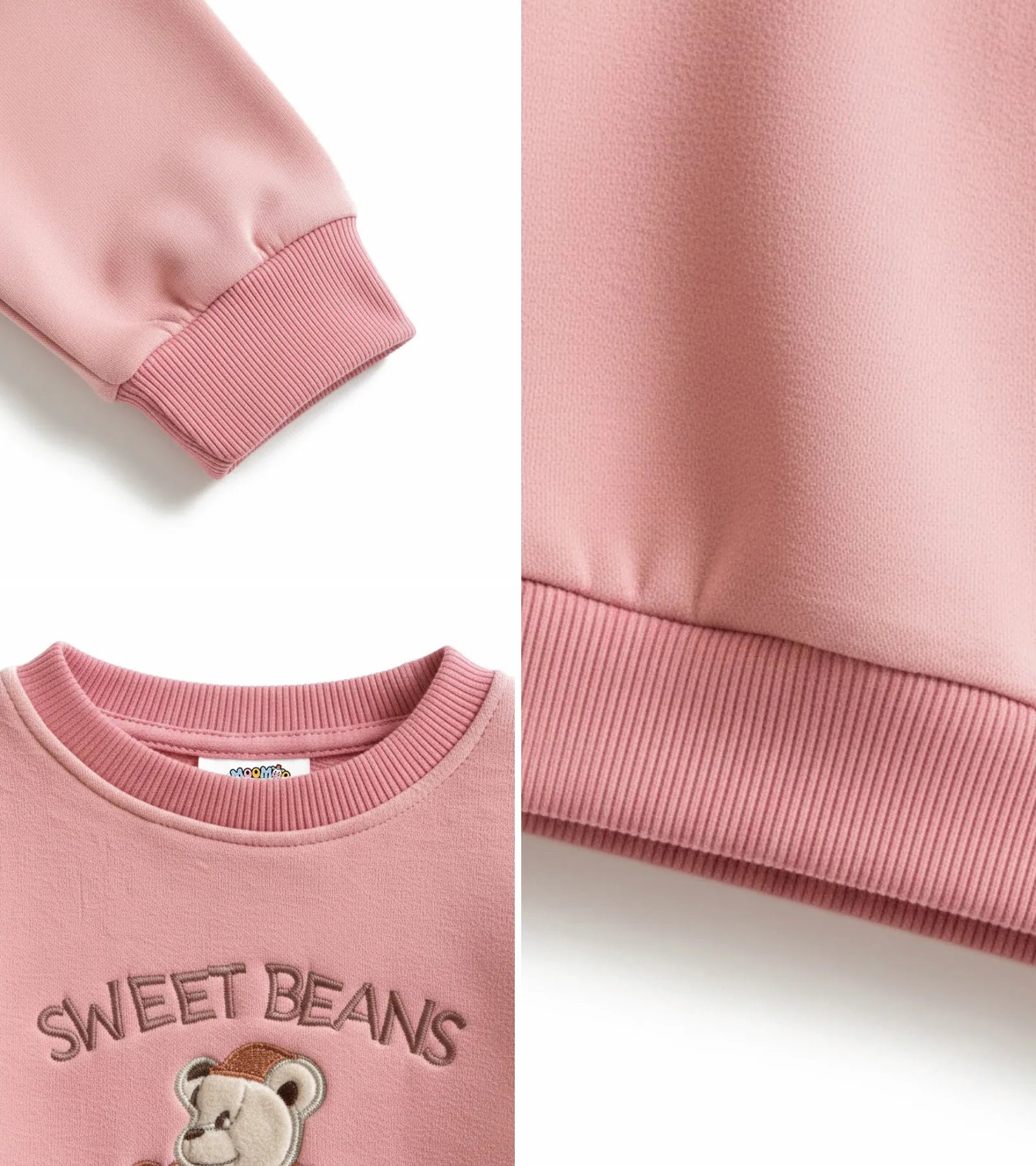 Girls Pink Velvet Sweatshirt - Sweet Beans