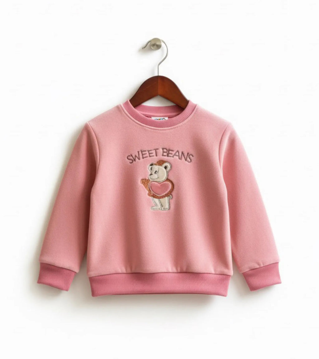 Girls Pink Velvet Sweatshirt - Sweet Beans