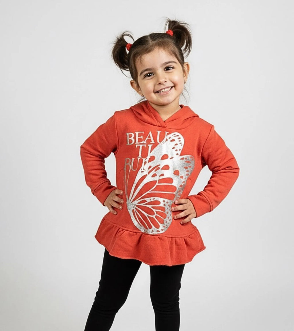 Girls Red Butterfly Print Hoodie
