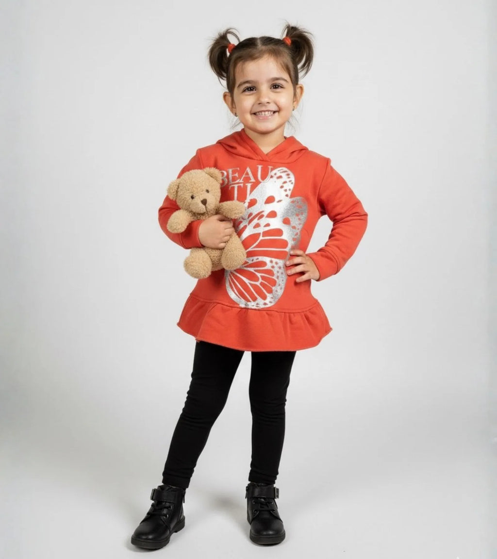 Girls Red Butterfly Print Hoodie