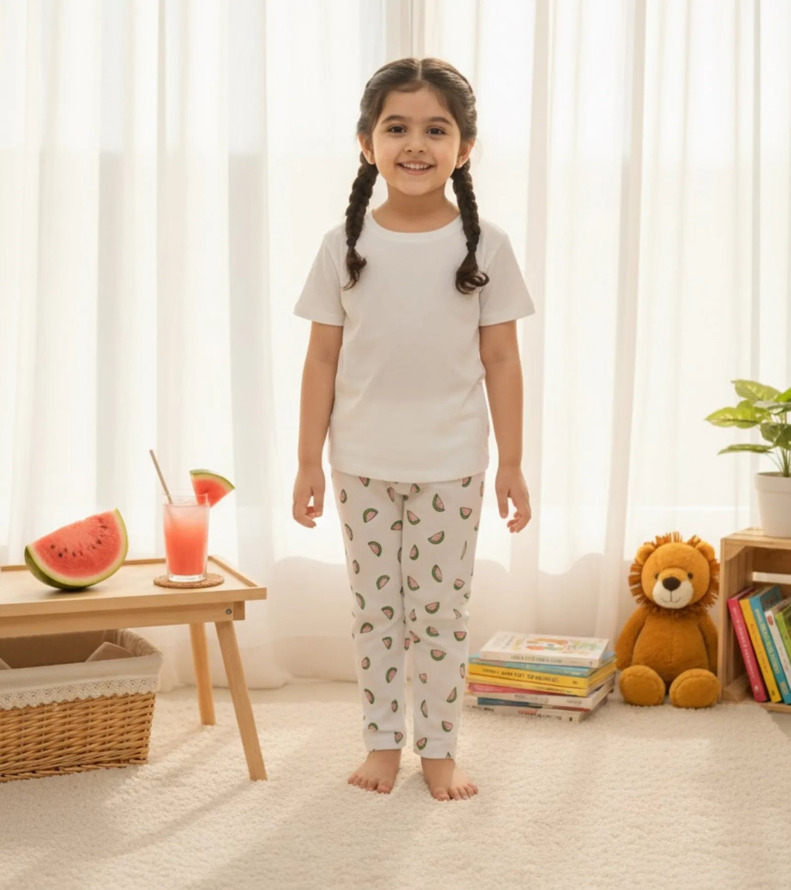 Girls White Water Melon Printed Trouser